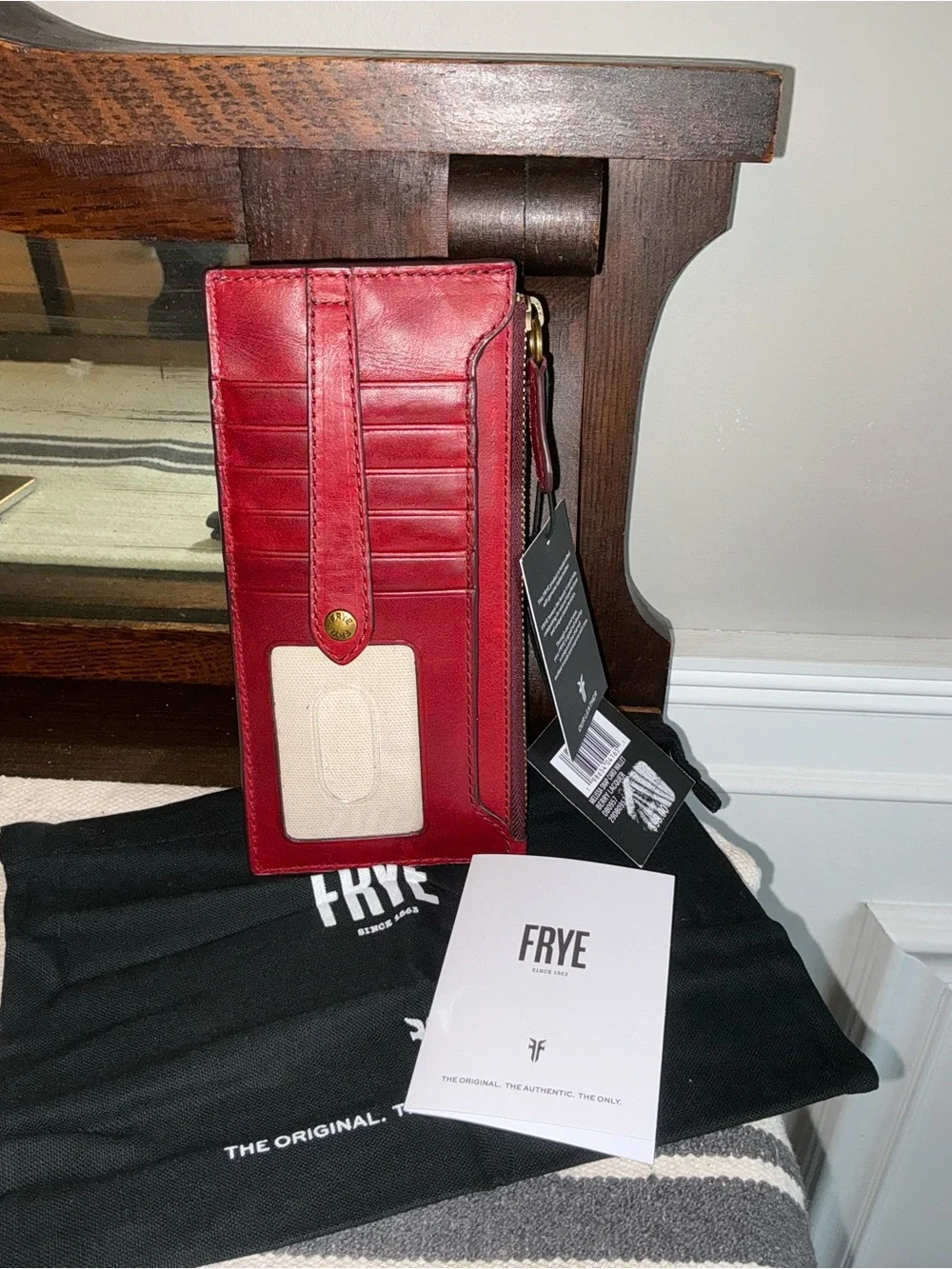 NWT Frye Melissa Leather Snap Card Wallet Berry Lacquer Red Retail $98